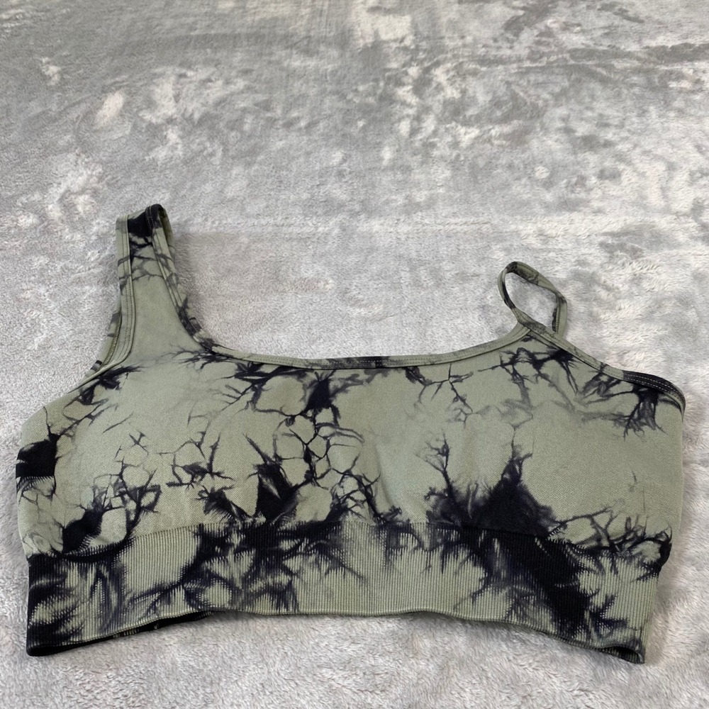 Unbranded Sports Bra Womens M Green Tie Dye One Shoulder Ribbed Active - Picture 9 of 9
